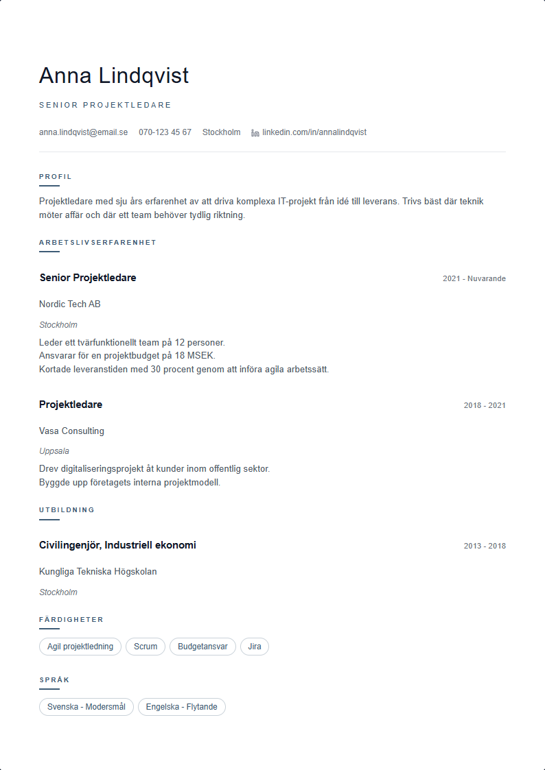 Nordisk CV-mall